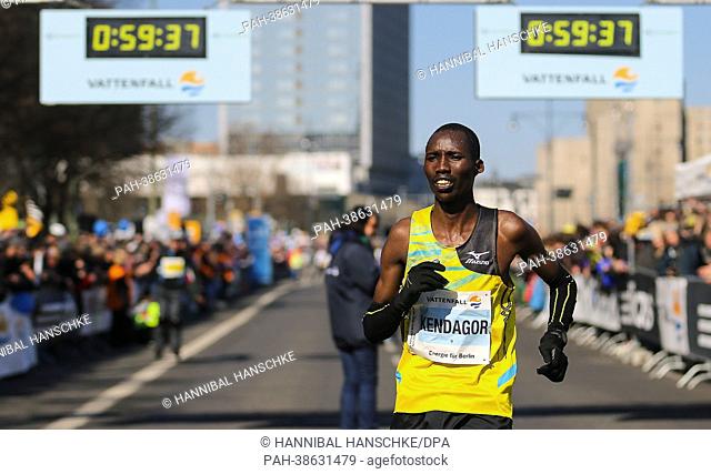 Jacob Kendagor from Kenia wins the half marathon in Berlin, Germany, 07 April 2013. More than 30.000 people take part in the competition
