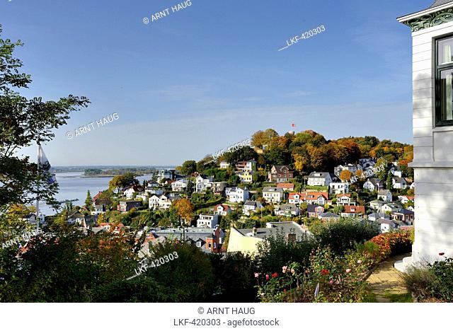 vView to the Elbe river with stair-district of Blankenese, Hamburg, north Germany, Germany