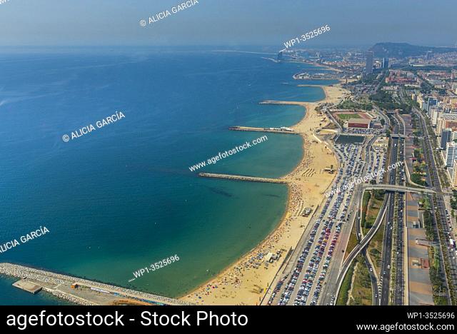 aerial view of the beach of barcelona and the Ronda Litoral