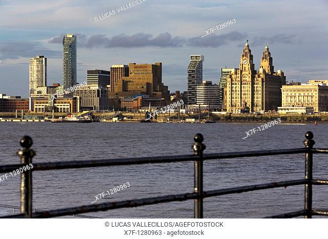 Skyline of the City, as seen from Mersey river Liverpool  England  UK