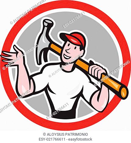 Carpenter Builder Hammer Circle Cartoon