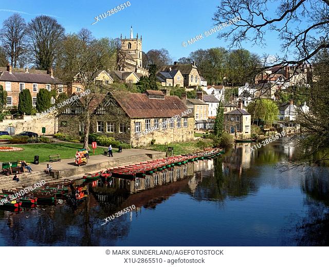 Rowing Boats on the River Nidd in Spring Knaresborough North Yorkshire England