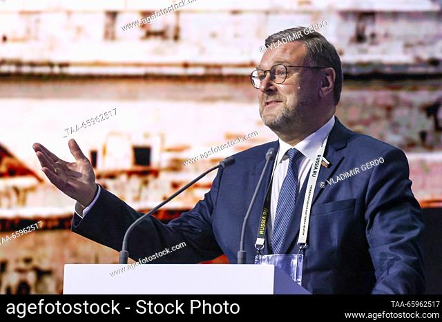 RUSSIA, MOSCOW - DECEMBER 21, 2023: Russian Federation Council Vice Speaker Konstantin Kosachev speaks during Cuba's investment pitches as part of the Russia...