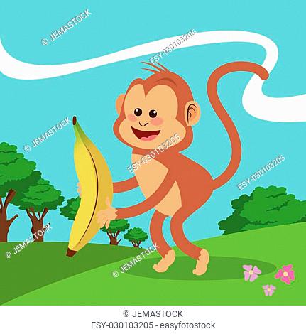 Monkey with banana cartoon Stock Photos and Images | agefotostock
