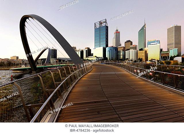 Foot bridge with city skyline, Elizabeth Quay, Perth, Western Australia, Australia