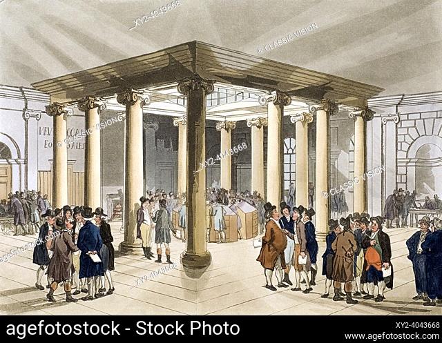 Coal Exchange. Circa 1808. After a work by August Pugin and Thomas Rowlandson in the Microcosm of London, published in three volumes between 1808 and 1810 by...