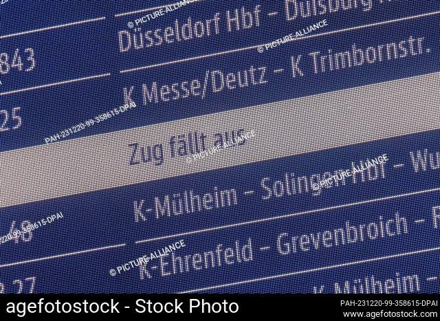 20 December 2023, North Rhine-Westphalia, Cologne: A display indicates that a train has been canceled. In a ballot that ended on Tuesday