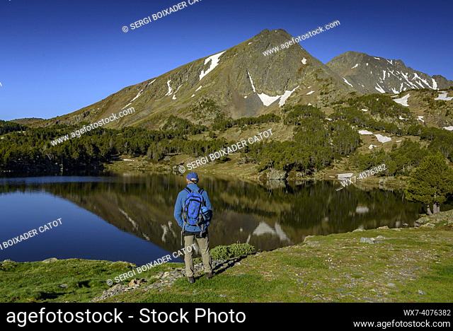 Summer morning in Camporells lakes, below the Pic Peric and Petit Peric mountains (Pyrénées Orientales, Occitanie, France)