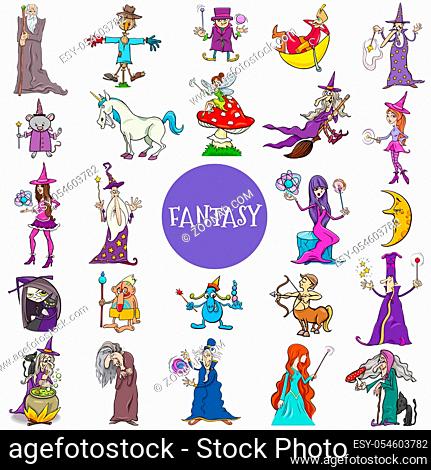 Cartoon Illustration of Fantasy Characters Large Set