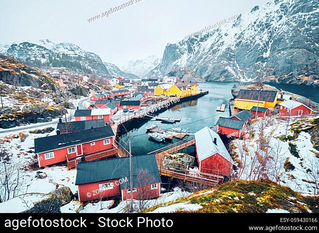 Nusfjord authentic  fishing village in winter. Lofoten islands, Norway