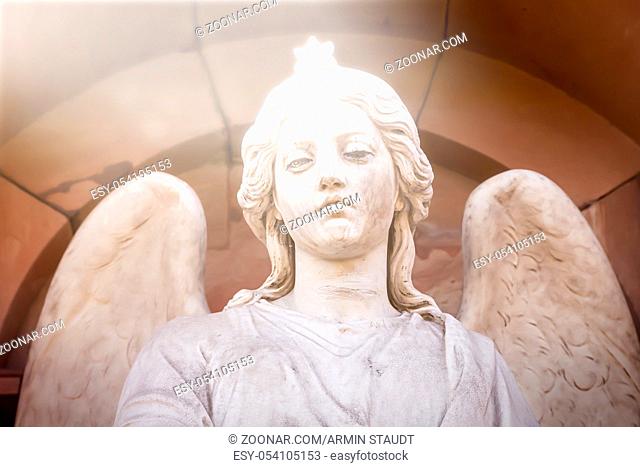 marble sculpture of an angel with a star on his head. Unknown artist of the 19th century