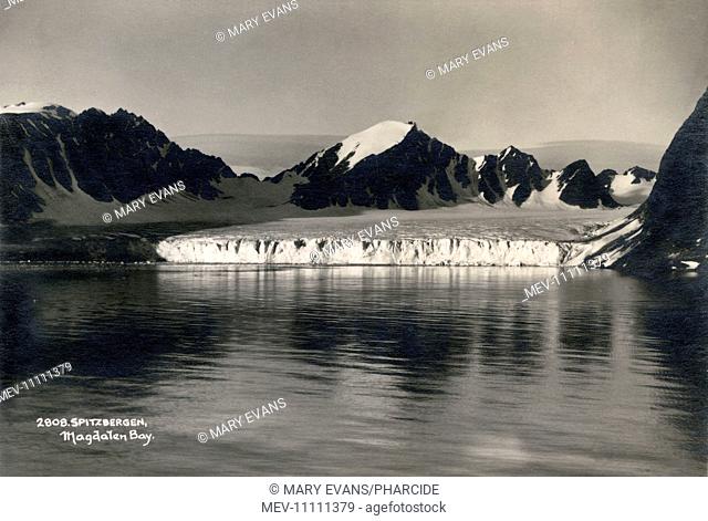 A Glacier of Spitzbergen (Spitsbergen) at Magdalen Bay. Spitsbergen is the largest and only permanently populated island of the Svalbard archipelago in northern...