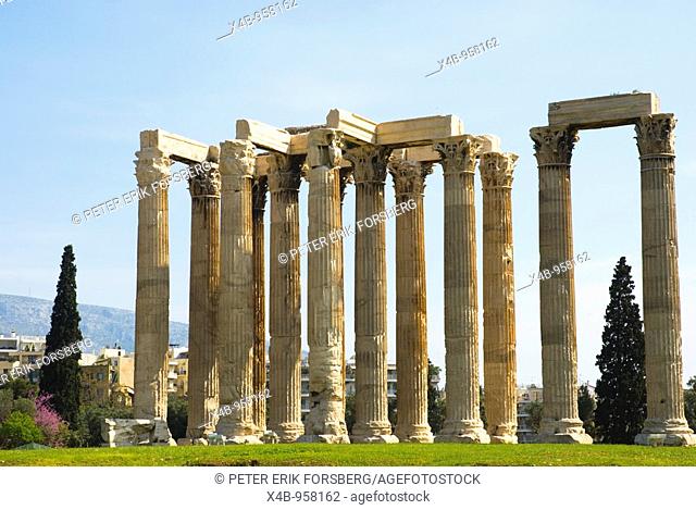 Ruins of Temple of Olympian Zeus site in central Athens Greece Europe