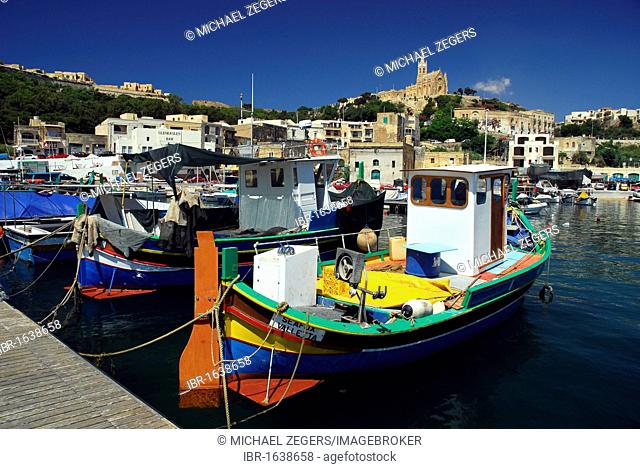 Church and harbour, Mgarr Harbour, Mgarr, Island of Gozo, Malta, Mediterranean, Europe
