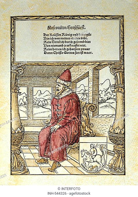 Rußland, Geografie, Titelblatt, Titel, Sigismund zu Herberstein (1486 - 1566), 'Reise zu den Moskowitern', Reisebericht, Reiseberichte, Wassili III