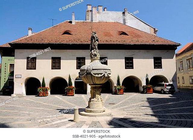 Monument with a building in the background, Sopron, Gyor-Moson-Sopron County, Hungary