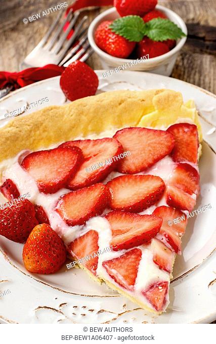 Piece of strawberry tart. Party dessert