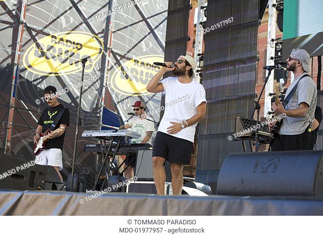 Italian signer Tommaso Paradiso of Thegiornalisti performs at ""Radio Bruno Estate 2017"". Modena (Italy), July 25th, 2017