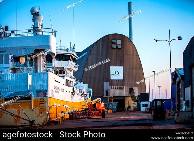 HIRTSHALS, DENMARK - JUNE 18: empty port and dockyard early in the morning on June 18, 2013 in Hirtshals, Denmark