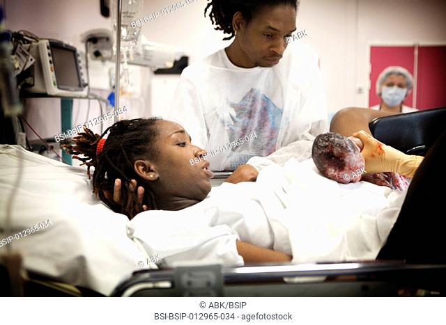 Photo essay at the maternity of Saint Maurice hospital in France. Natural delivery of twins