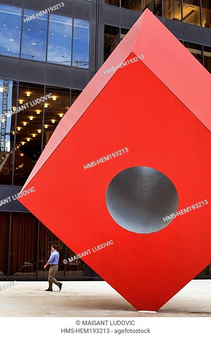 United States, New York City, Manhattan, sculpture by Isamu Noguchi, Red Cube 1968