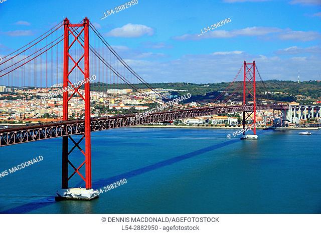25th of April Bridge over Tagus River Lisbon Almada Portugal EU Europe