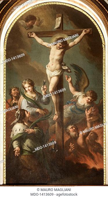 Crucifix, the Saints Oswald, Apollonia, Catherine of Alexandria and the Souls of Purgatory, by Francesco Maggiotto, 1792, 18th Century, oil on canvas