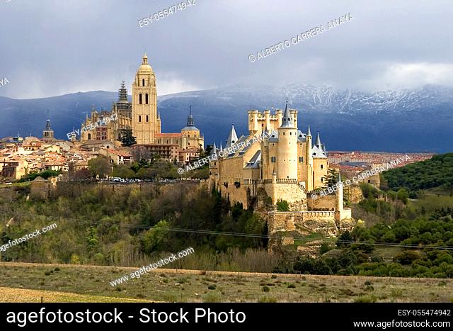 Segovia Panoramic View, UNESCO World Heritage Site, Castile and Leon, Spain, Europe