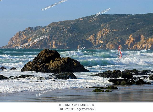 Windsurfer on Guincho Beach, Costa de Lisboa, Lisbon District, Estremadura, Portugal