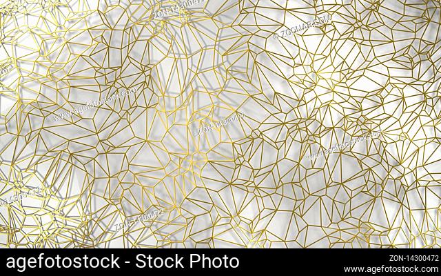 3d render, golden modern wall made by golden wire, random clusters triangle digital illustration, abstract geometric background texture