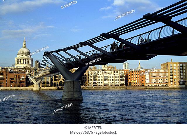 Great Britain, England, London,  Thames, millennium bridge, transition,  Buildings, St. Paul's Cathedral,  Europe, capital, river, Thames shores, houses