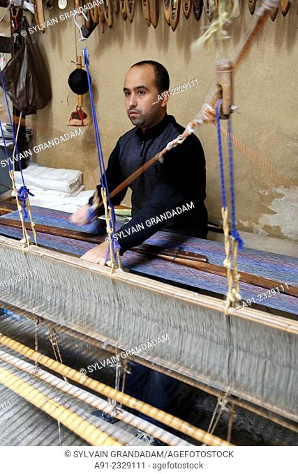North Africa, Morocco, City of Fez (Fes), Medina, weaving craftsmanship