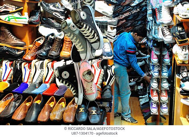 Turkey, Istanbul Interior of Grand Bazaar, Shoes for Sale