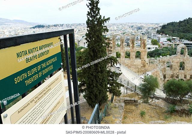 Ruins of an ancient amphitheater, Theatre of Dionysus, Acropolis, Athens, Greece