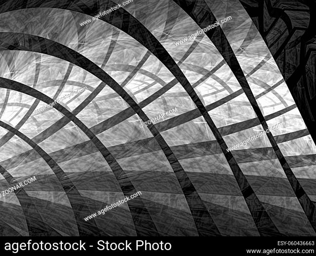 Abstract technology background - computer-generated image. Fractal geometry: chaos curls with grid and lights effect. Tech backdrop for banners, posters
