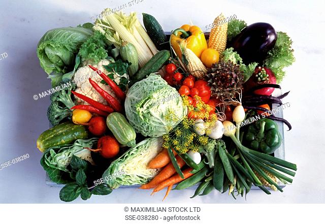 composition of assorted vegetables in crate