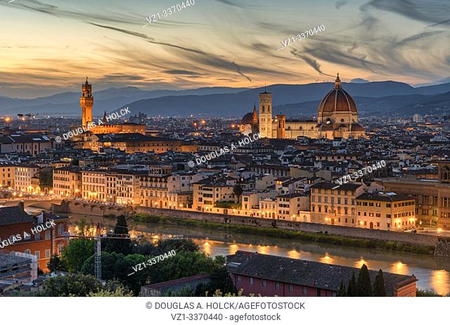 Night Colors on Florence Duomo and the Tower of Arnolfo Florence Tuscany Italy World Location