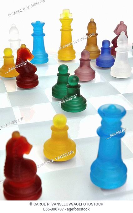 chessboard with multi-coloured players