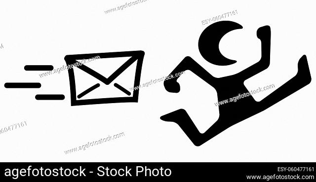Message chased humorous stencil black, vector illustration, horizontal, isolated