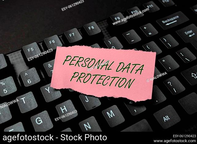 Text showing inspiration Personal Data Protection, Conceptual photo protecting and identify personal information for security system Abstract Typing Lesson And...