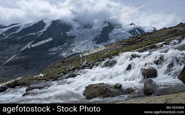 Glacier stream, Pasterze Glacier, Hohe Tauern National Park, Alps, Heiligenblut, Carinthia, Austria, Europe