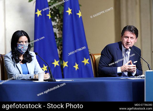 Minister of Instruction Lucia Azzolina and the Prime Minister Giuseppe Conte during the press conference on anti Covid measures for the reopening of the school...