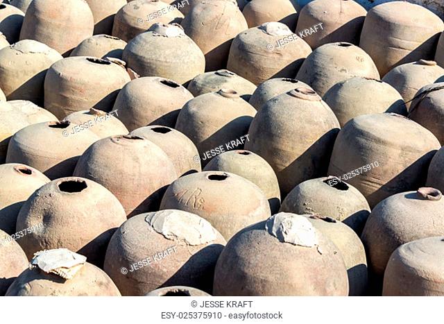 Clay jars previously used in the production of pisco in Ica, Peru