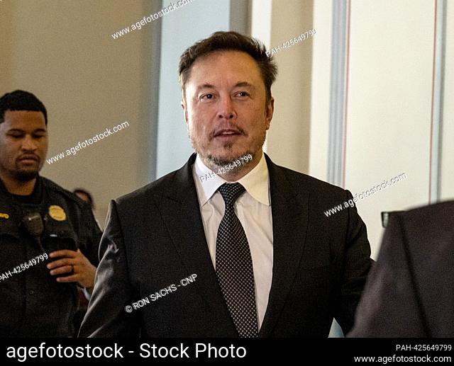 Elon Musk, Chief Executive Officer, Tesla, SpaceX and X (previously known as Twitter), arrives for the United States Senate Bipartisan Artificial Intelligence...