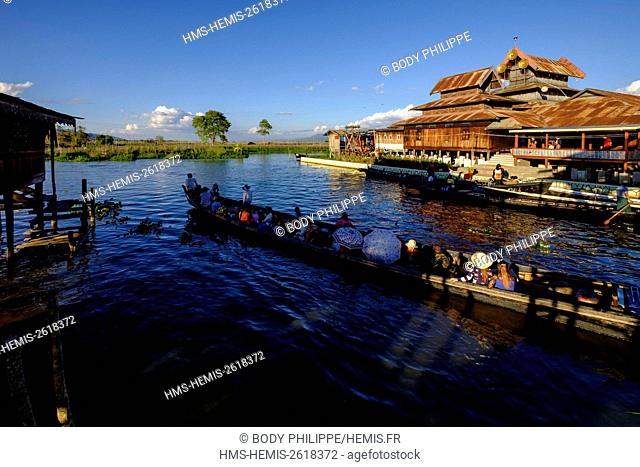 Burma, Myanmar, Shan state, Inle Lake, Nga Pe Chaung teak wood monastery or jumping cat monastery