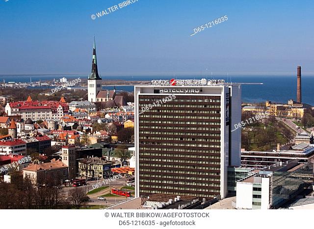 Estonia, Tallinn, Old Town, elevated view with Sokos Viru Hotel