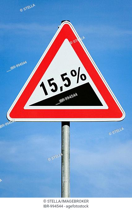 Warning sign 15, 5% rise, symbol for the new German Gesundheitsfonds, a concept for the restructuring of the medical insurance system