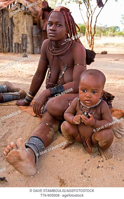 Himba baby and his mother in Namibia