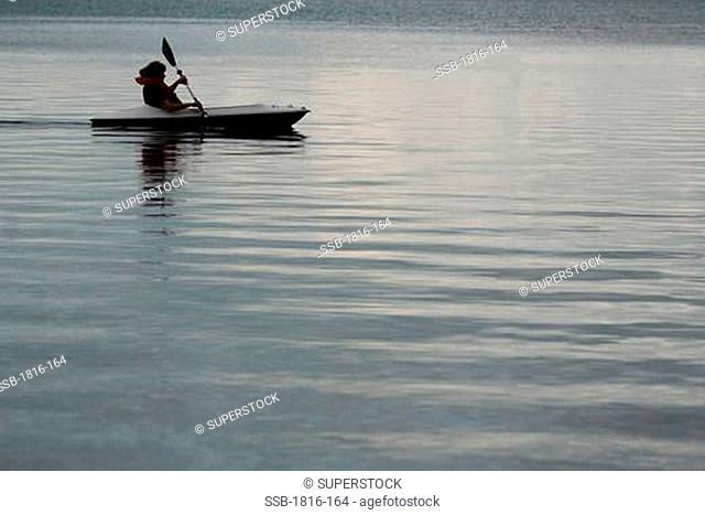 Woman kayaking in the sea, Florida Bay, Florida Keys, Florida, USA