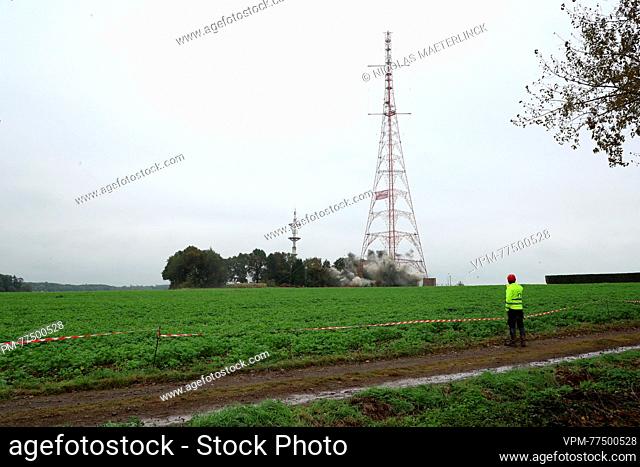 Illustration picture shows a disused NATO antenna in Court-Saint-Etienne on Thursday 12 October 2023, before it's demolition by explosives